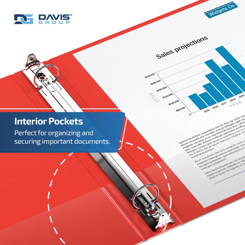 Davis Group مجلدات Easyview Premium ذات 3 حلقات مع أغطية شفافة وحلقات دائرية، مجلدات للمدرسة أو المكتب، 1 إنش، عبوة من 6، أحمر - Image 5